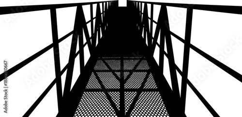 Interior perspective of a metal lattice walkway silhouette
