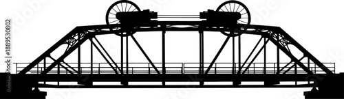 Industrial mechanical lift bridge silhouette with wheels