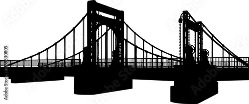 Industrial drawbridge silhouette with towers and cables