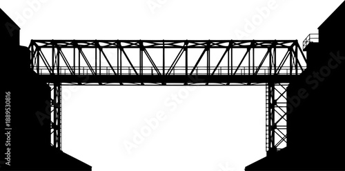 Industrial skyway bridge connecting two buildings silhouette