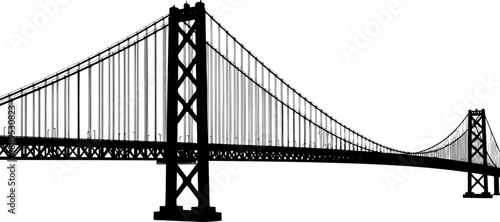 Iconic suspension bridge silhouette with tall towers and cable supports