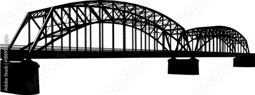 Heavy industrial metal truss bridge silhouette with multiple spans