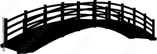 High arched timber bridge silhouette perspective