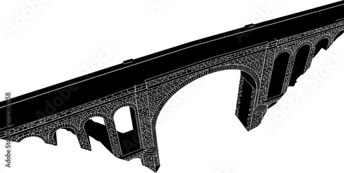 High perspective masonry viaduct silhouette
