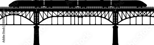 High speed train traveling across a modern arched bridge