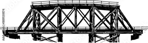 Heavy timber truss bridge structure silhouette