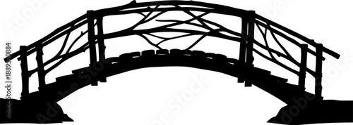 Handcrafted rustic branch bridge silhouette with natural twig railings