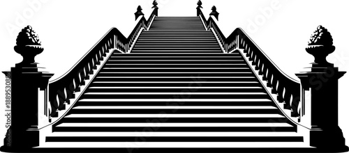 Grand classical staircase with ornate balustrades silhouette