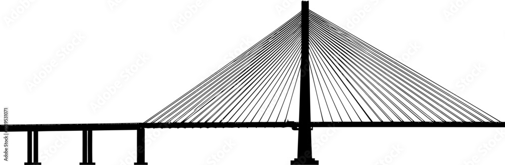 Fototapeta premium Contemporary cable-stayed bridge silhouette with pylon