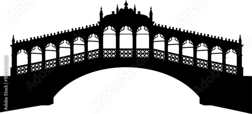Elaborate venetian style bridge silhouette with multiple arches