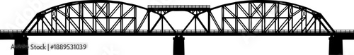 Double bowstring truss bridge silhouette with central pier
