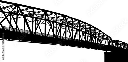 Detailed side view of a complex steel truss bridge silhouette