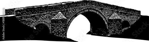 Detailed masonry arch bridge illustration in black and white