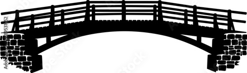Curved wooden footbridge silhouette with railings