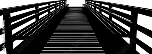 Dark silhouette of a wooden bridge walkway in perspective