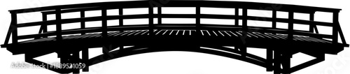 Curved wooden footbridge silhouette with plank railing