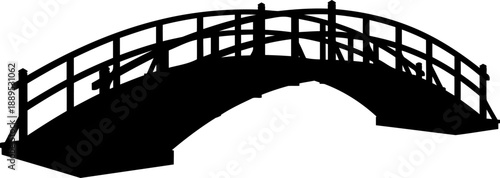 Curved wooden garden bridge silhouette