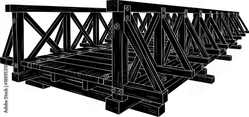Close-up perspective of a heavy timber beam bridge construction