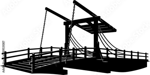 Classic wooden drawbridge silhouette with chain mechanism