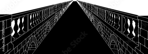 Classic stone bridge with decorative balustrade in perspective