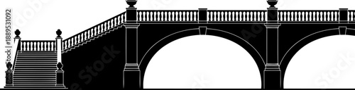 Classical stone arch bridge with decorative balustrade and stairs