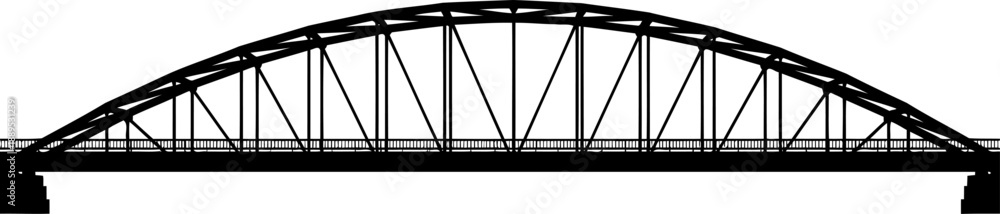 Fototapeta premium Bowstring arch bridge silhouette with vertical support beams