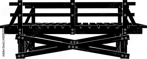Basic wooden platform bridge silhouette with cross braced support