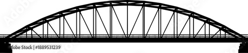 Bowstring arch bridge silhouette with vertical support beams