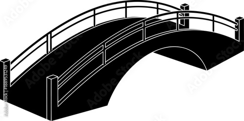 Black arched footbridge silhouette with railings