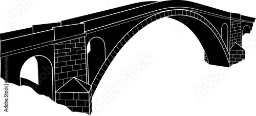 Ancient stone arch bridge silhouette with high central span