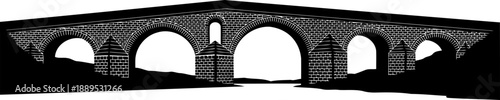 Ancient stone masonry bridge with multiple arches silhouette