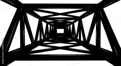 Abstract geometric steel truss bridge interior silhouette