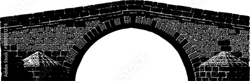 Ancient stone arch bridge silhouette with textured masonry