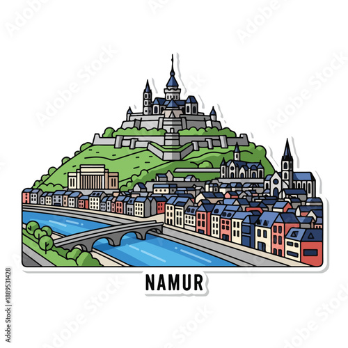 A cartoonish illustration of Namur, a Belgian city