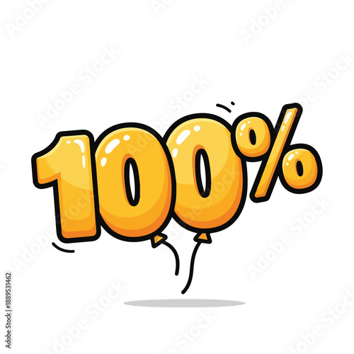A cartoonish 100% sign with a joyful face