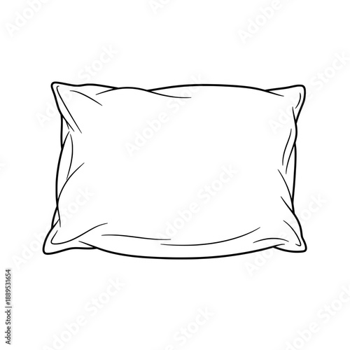 Cushion Simple pillow design with creases and depth in black lines on a white backdrop