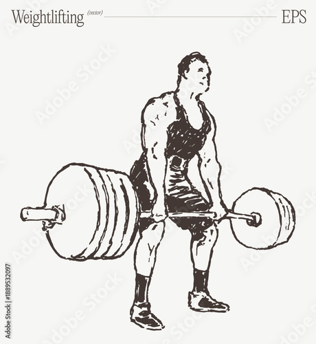 Weightlifter Preparing for Deadlift Exercise Sketch