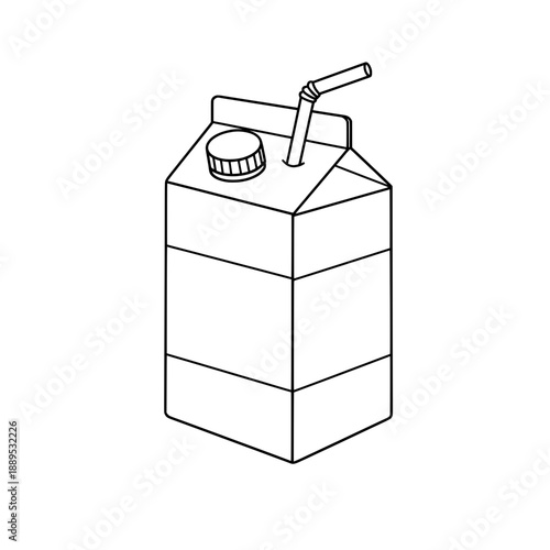 Cartoon drawing of juice box with cap and flexible straw isolated in plain white background