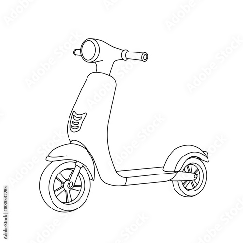 Outlined motor scooter with handlebars and headlight on a white background