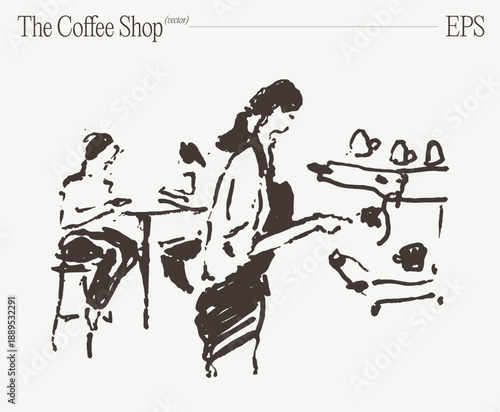 Barista Making Pour Over Coffee Sketch Illustration