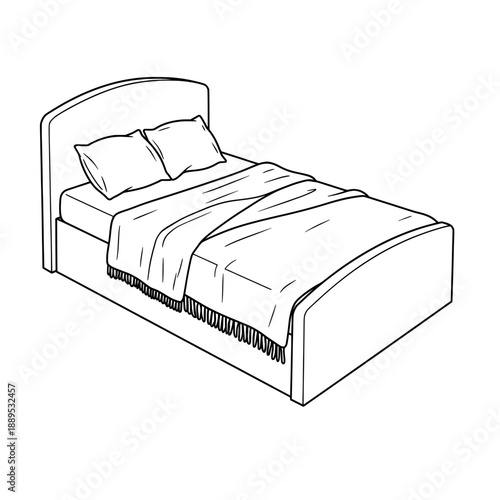 A simple bed drawing with soft pillows and a comfortable looking blanket folded down