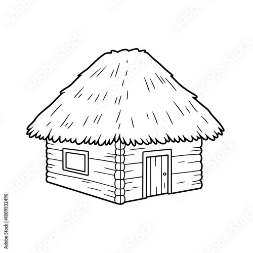 Cartoon cabin with thatched roof