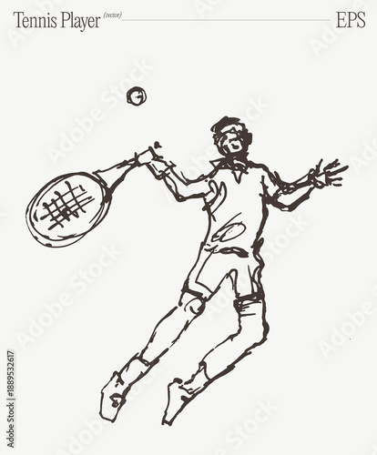 Tennis Player Hitting Ball with Racket Sketch