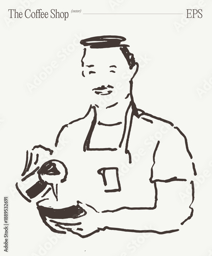 Barista Preparing Coffee and Customer Working in Cafe Sketch