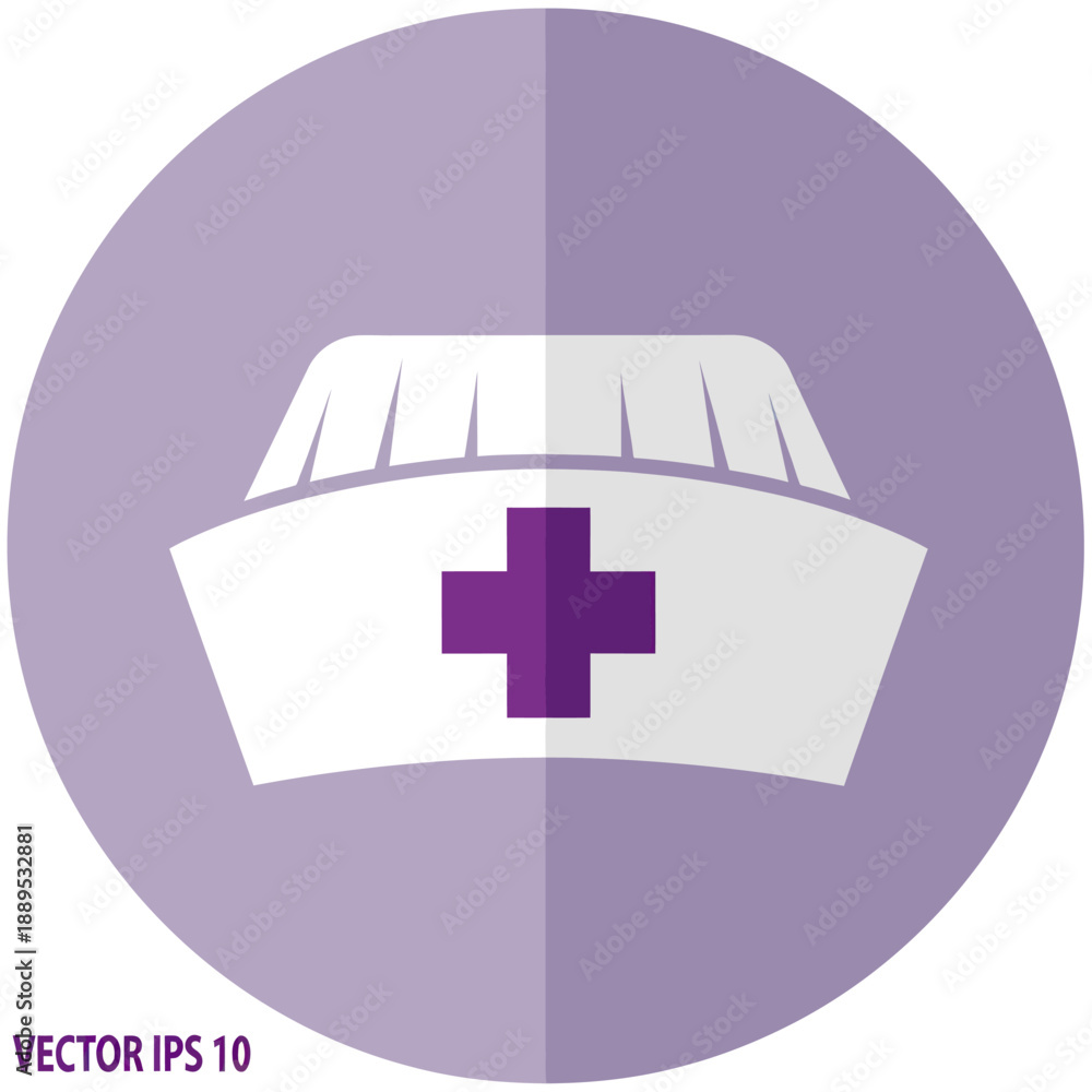 Obraz premium Nurse Cap Icon with Purple Cross on Lavender Background - Healthcare Symbol