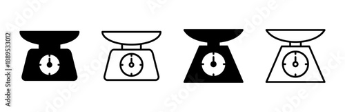 Scales icon set. Weight scale icon. Law scale icon. Justice