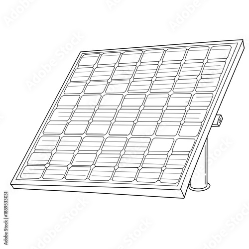Line drawing of a tilted solar panel, revealing a grid of cells with black lines