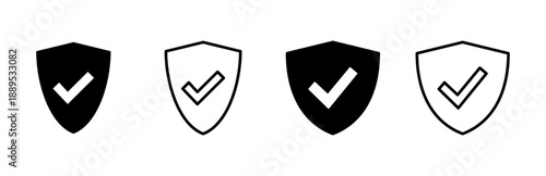 Shield check mark  icon set. Protection approve sign. Safe icon vector