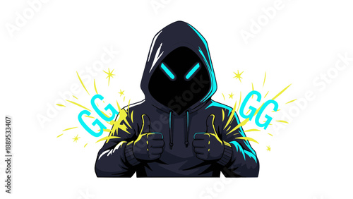 Hooded Figure with Glowing Eyes and Gg Symbol