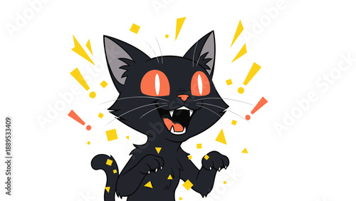 Surprised Black Cat with Exclamation Marks